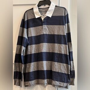 NWT St John’s Bay Striped Rugby Shirt in Blue + Grey - Size XL